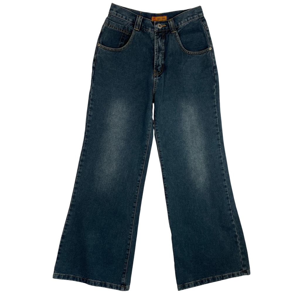 Bao‎ Ma Jeans Women's Wide Leg Denim Jeans Size 28 Blue Y2K Style (26W x 29L)
